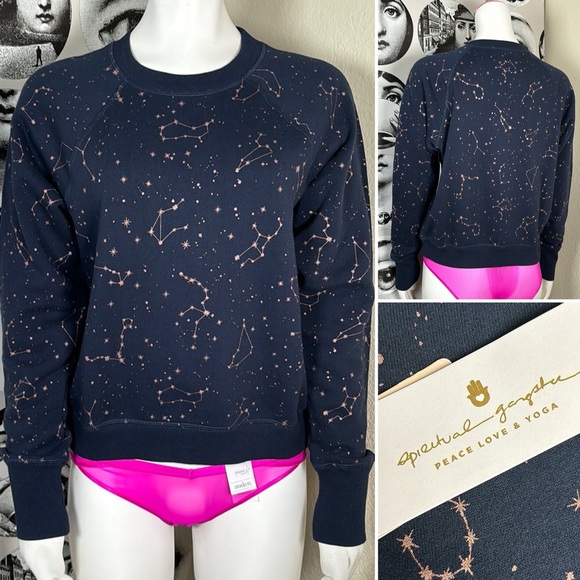 Spiritual Gangster Navy Blue Zodiac Bridget Raglan Pullover, Sz S NWT - Picture 1 of 12